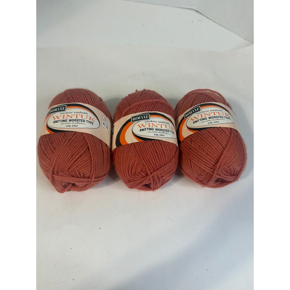 3 Skeins Romaxe Wintuk Knitting Worsted Yarn Wood Rose 4oz 4-Ply Acrylic Vintage